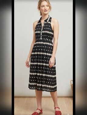 Anthropologie Eva Franco black White duskstripe maxi size 12 Cottagecore Boho